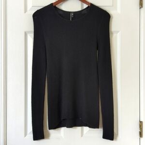 Theyskens' Theory Cashmere & Silk Lightweight Ribbed Knit Sweater Black Large